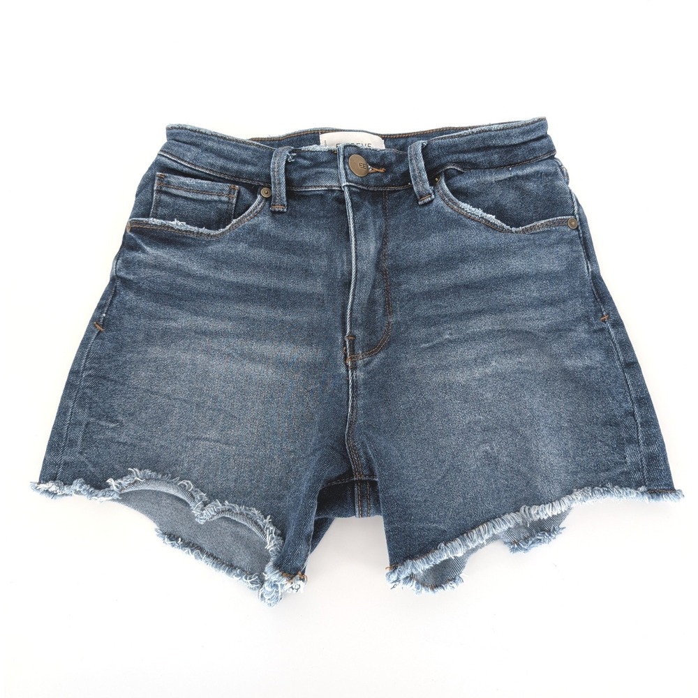 Evereve‎ The Ever Short Women 26 Blue Denim High Rise Raw Hem Boho Festival 90s